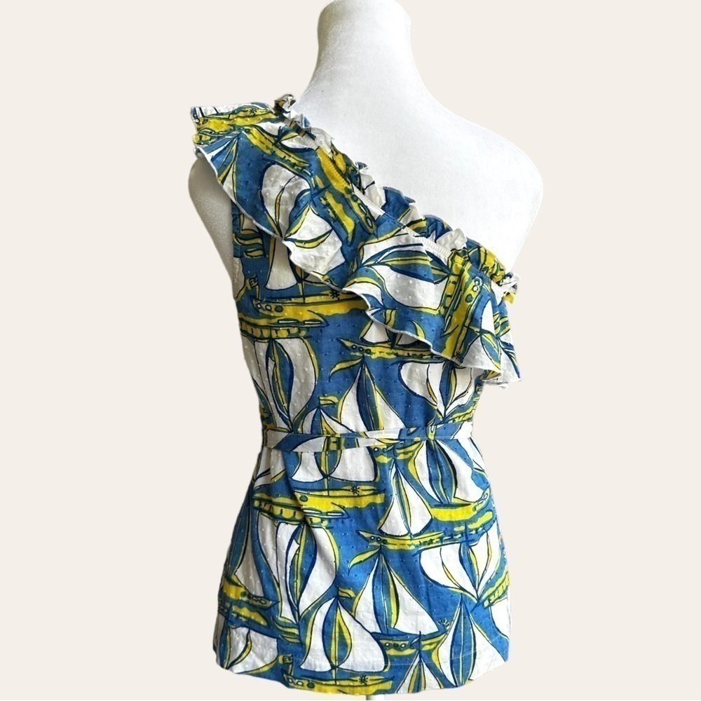Lilly Pulitzer Janine Top Docksider Print one shoulder asymmetrical vacation S - Picture 3 of 9